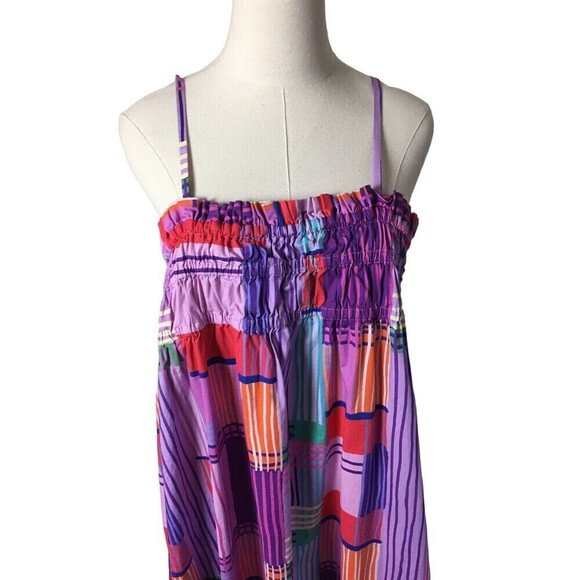 Eloqui Size 14 Shift Dress Smocked Bodice Empire Gathered Color Block Midi Large - Picture 4 of 9